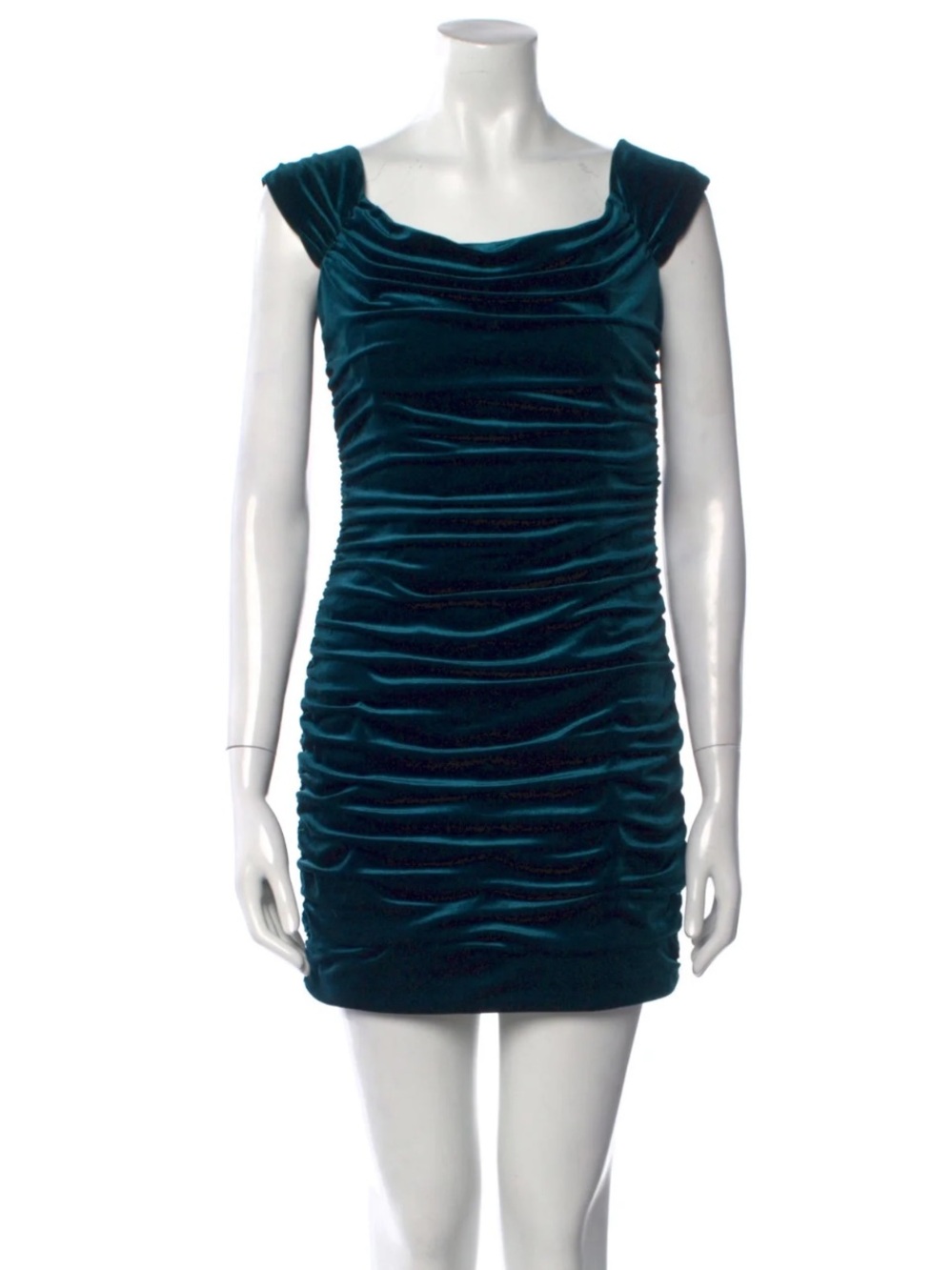 Aidan Mattox Teal/Emerald Green Velour Ruched Mini Dress.